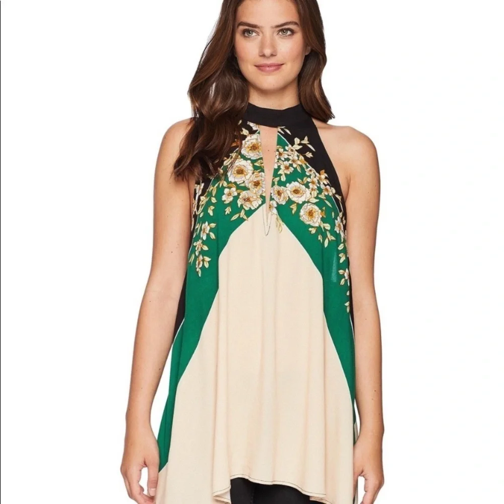 NEW Free People Beat Of My Heart Boho Floral Halter Tie Tunic Summer Top XS